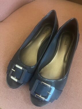 Abella Navy Women's Slip-On Shoes with Buckle Accent